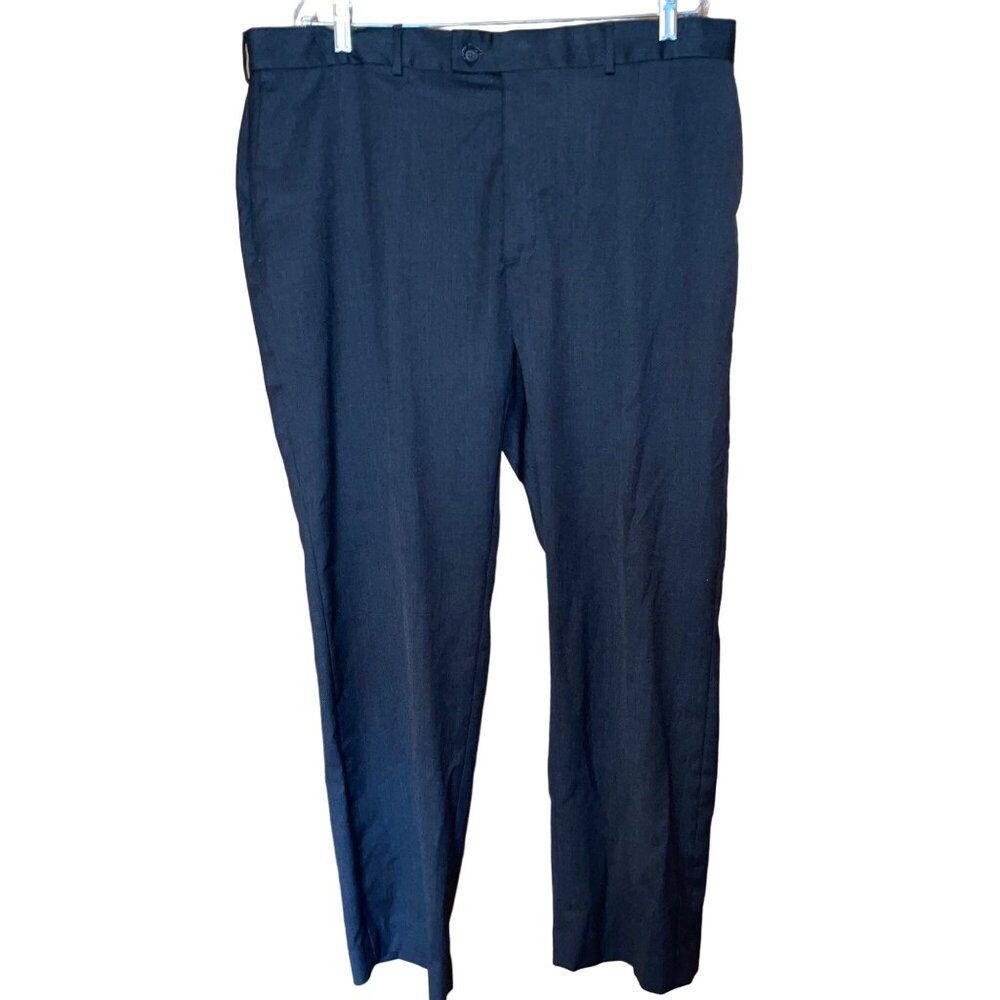Perry Ellis Portfolio Mens Dress Pants 40x30 Dark Gray Slim-Fit Flat-Front